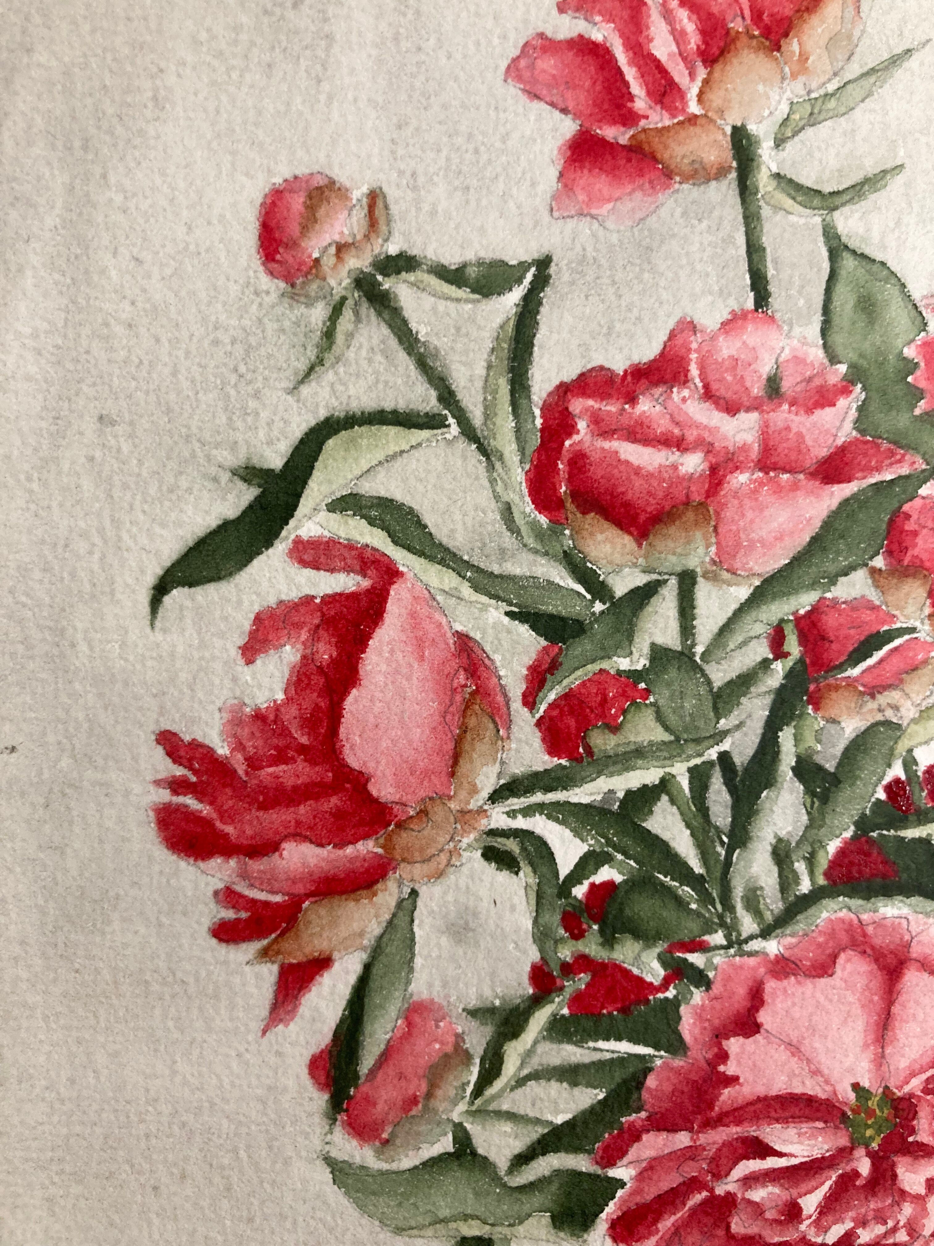 Aquarelle pivoines vintage