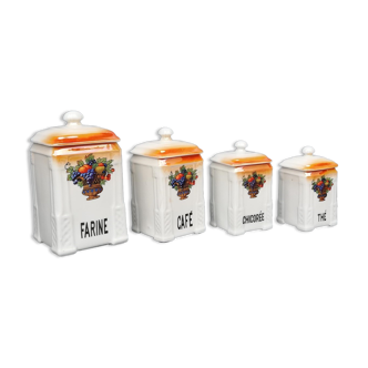 Ensemble de 4 pots de cuisine en porcelaine vintage