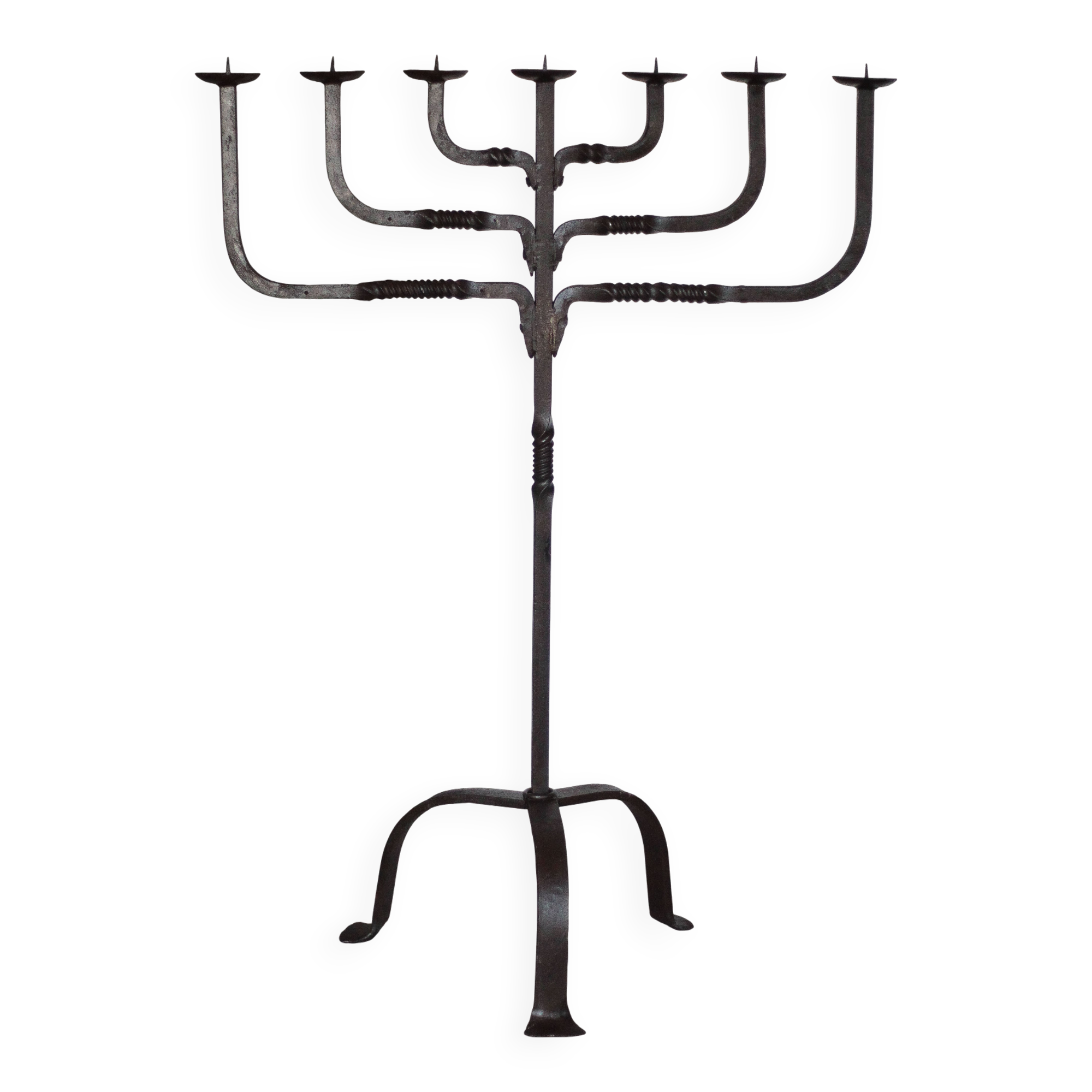 Large wrought iron candlestick, candle holder, candle, Menorah, brutalis