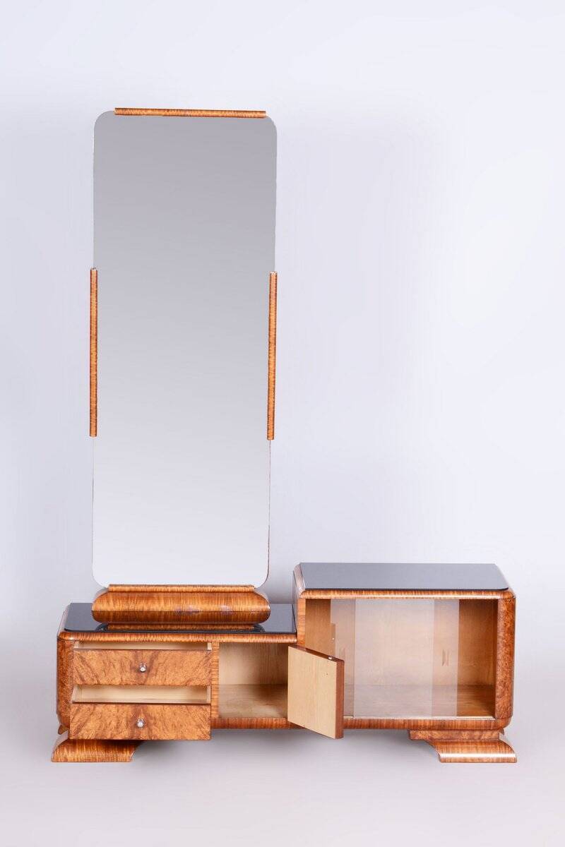 Art Deco Dressing Table in Rosewood and Walnut Veneer with Mirror, France, 1920s