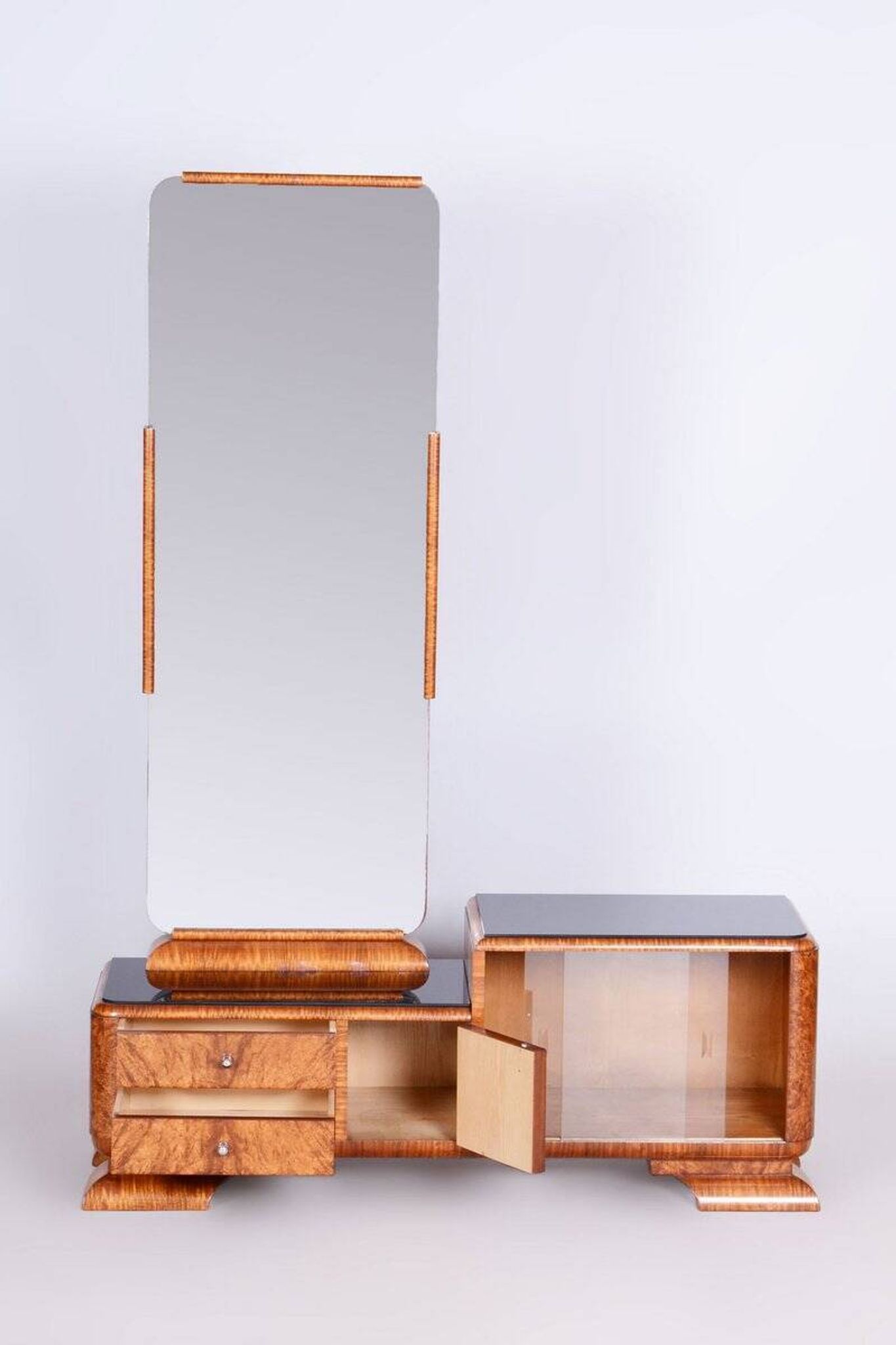 Art Deco Dressing Table in Rosewood and Walnut Veneer with Mirror, France, 1920s