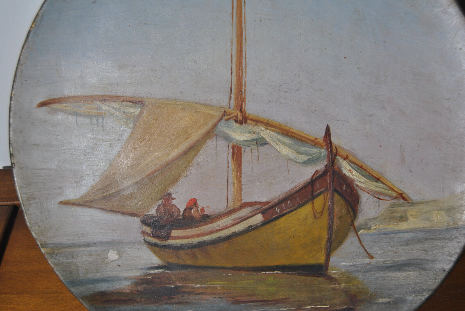 Set of 3 dishes 19th century terracotta painting 1895 boat lily lily swan