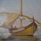 Set of 3 dishes 19th century terracotta painting 1895 boat lily lily swan