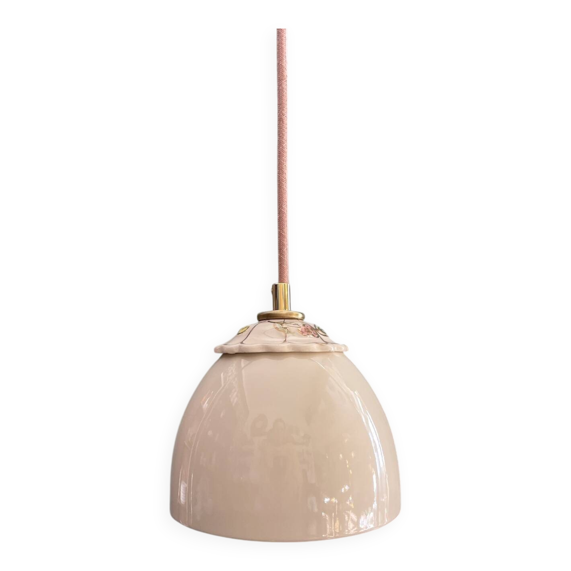 Beige ceramic lamp and decorative bowl