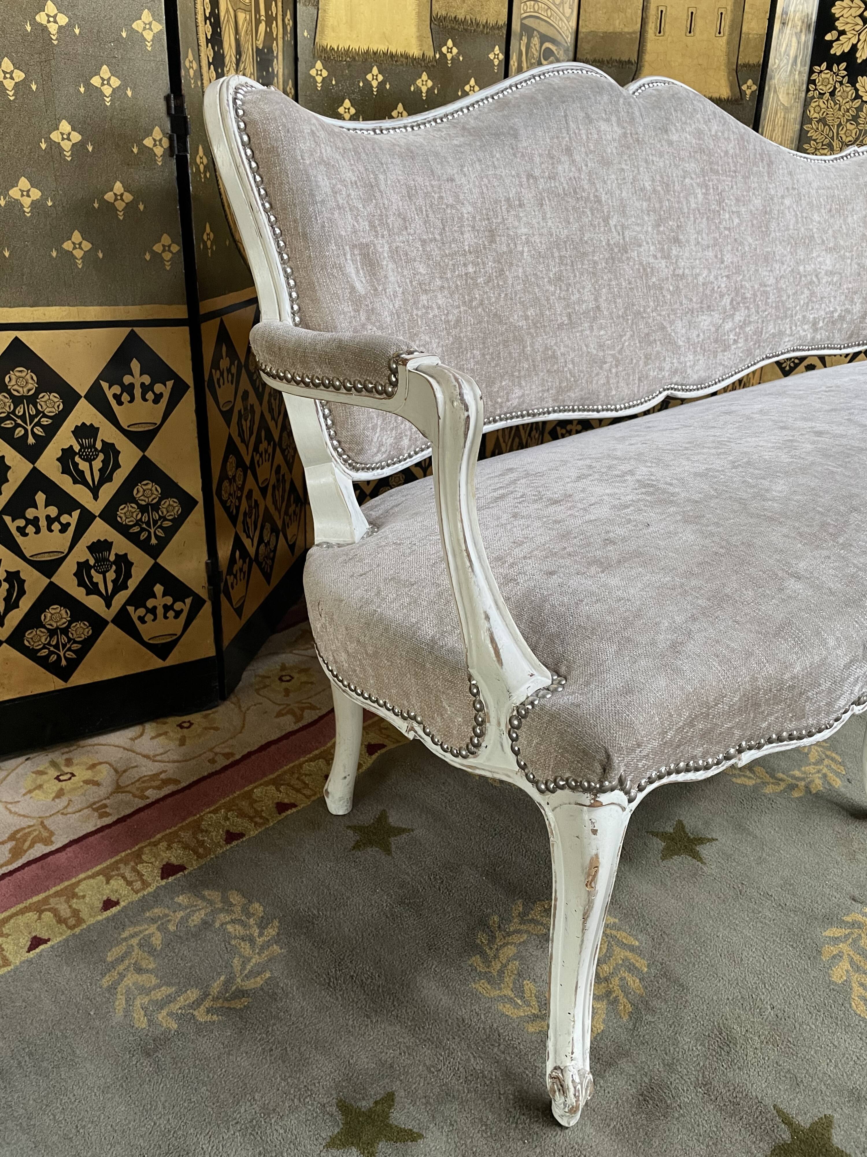 Louis XV taupe and cream style sofa