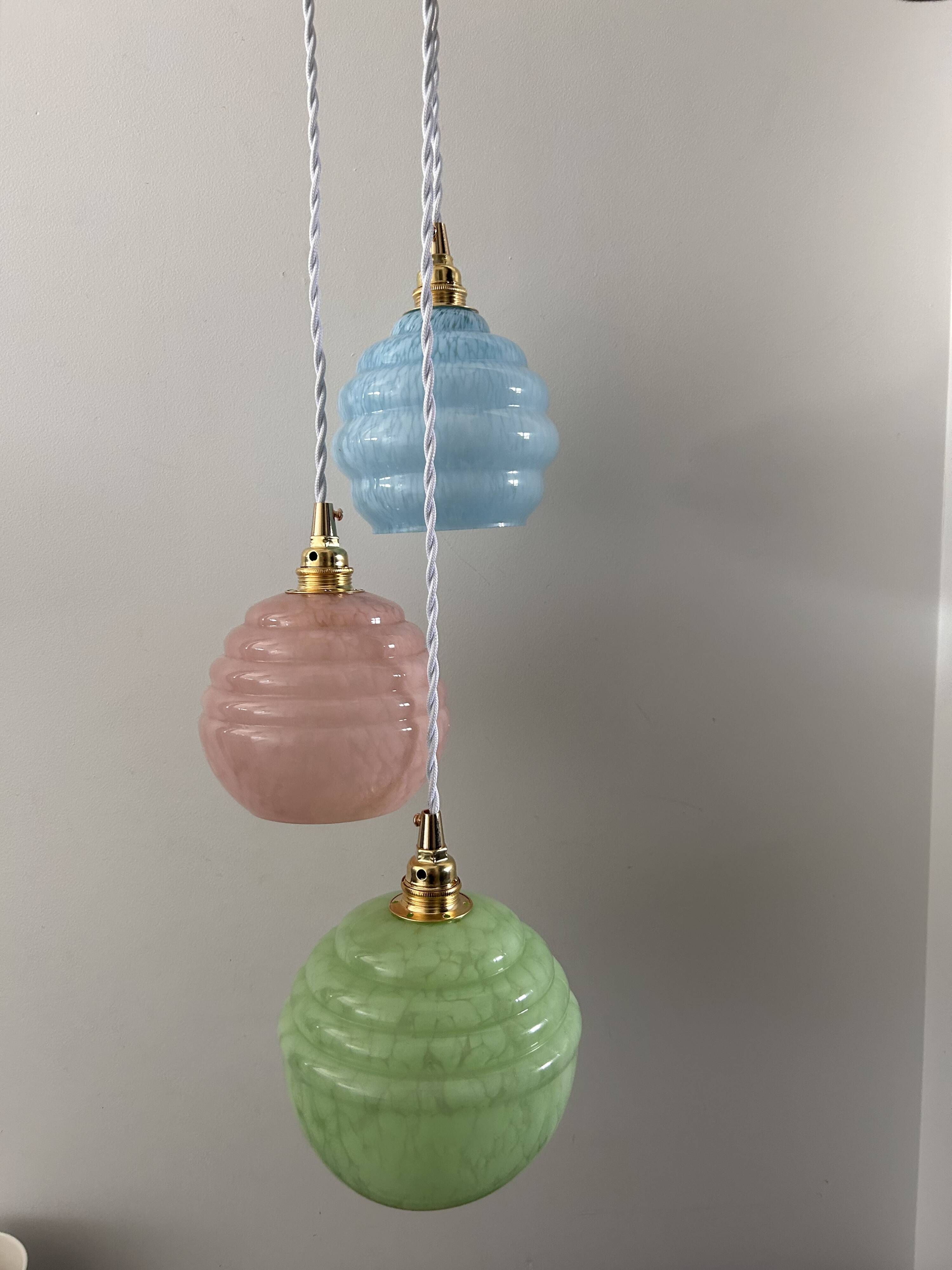 Art Deco triple globe waterfall pendant light
