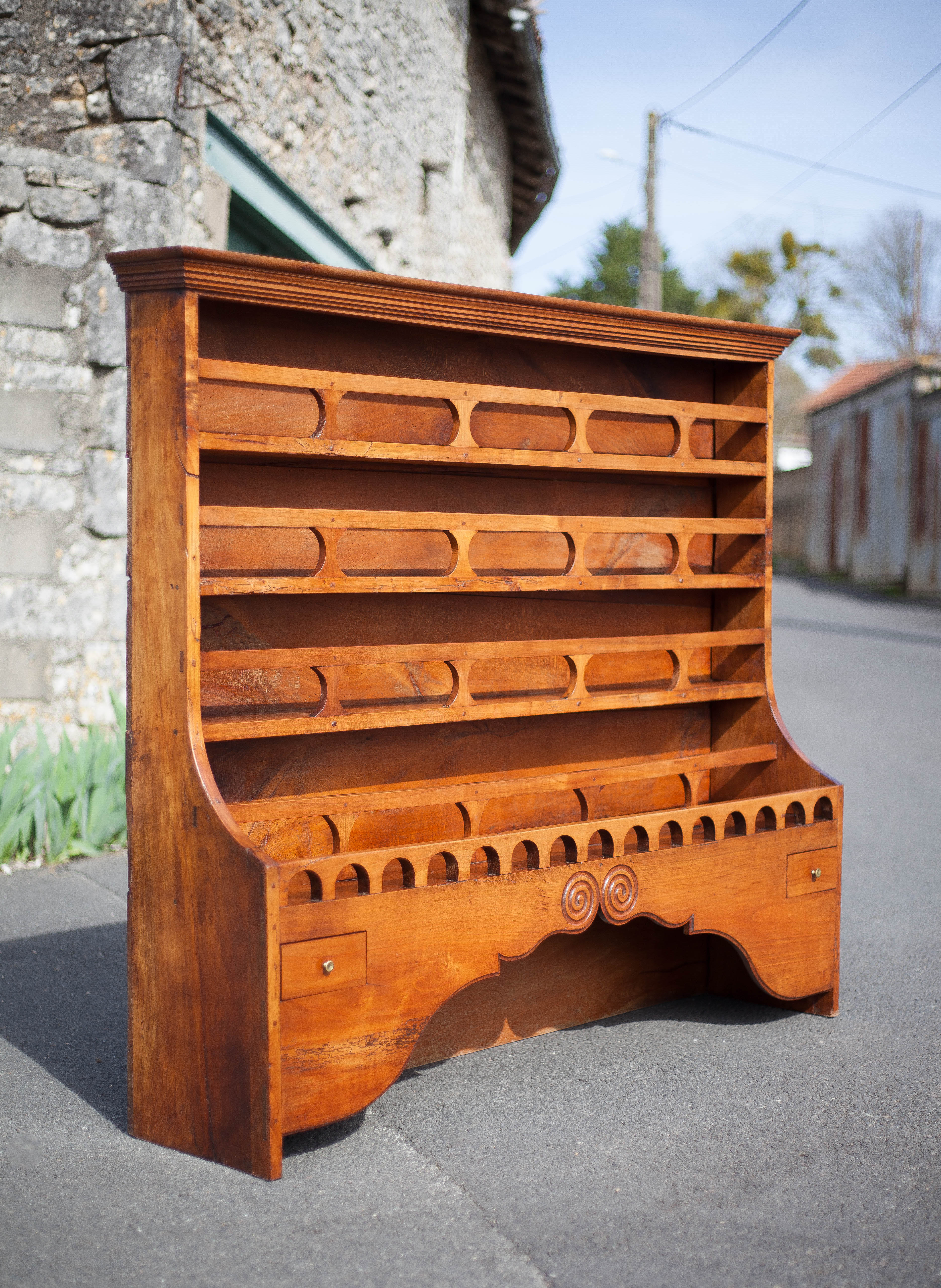 Vintage wood cabinet, high shelf, kitchen storage, countryside