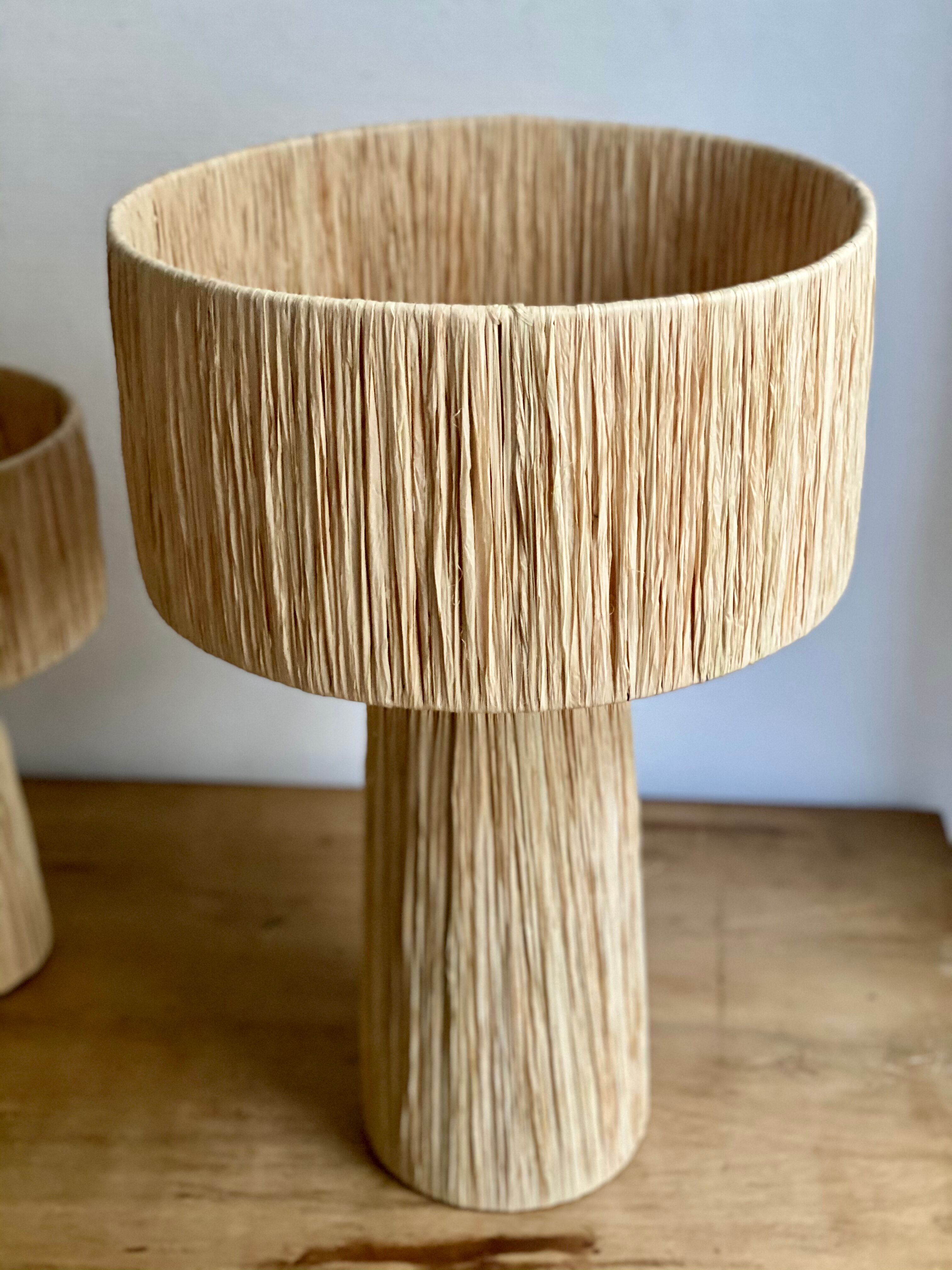 Minimalist raffia bedside table lamp