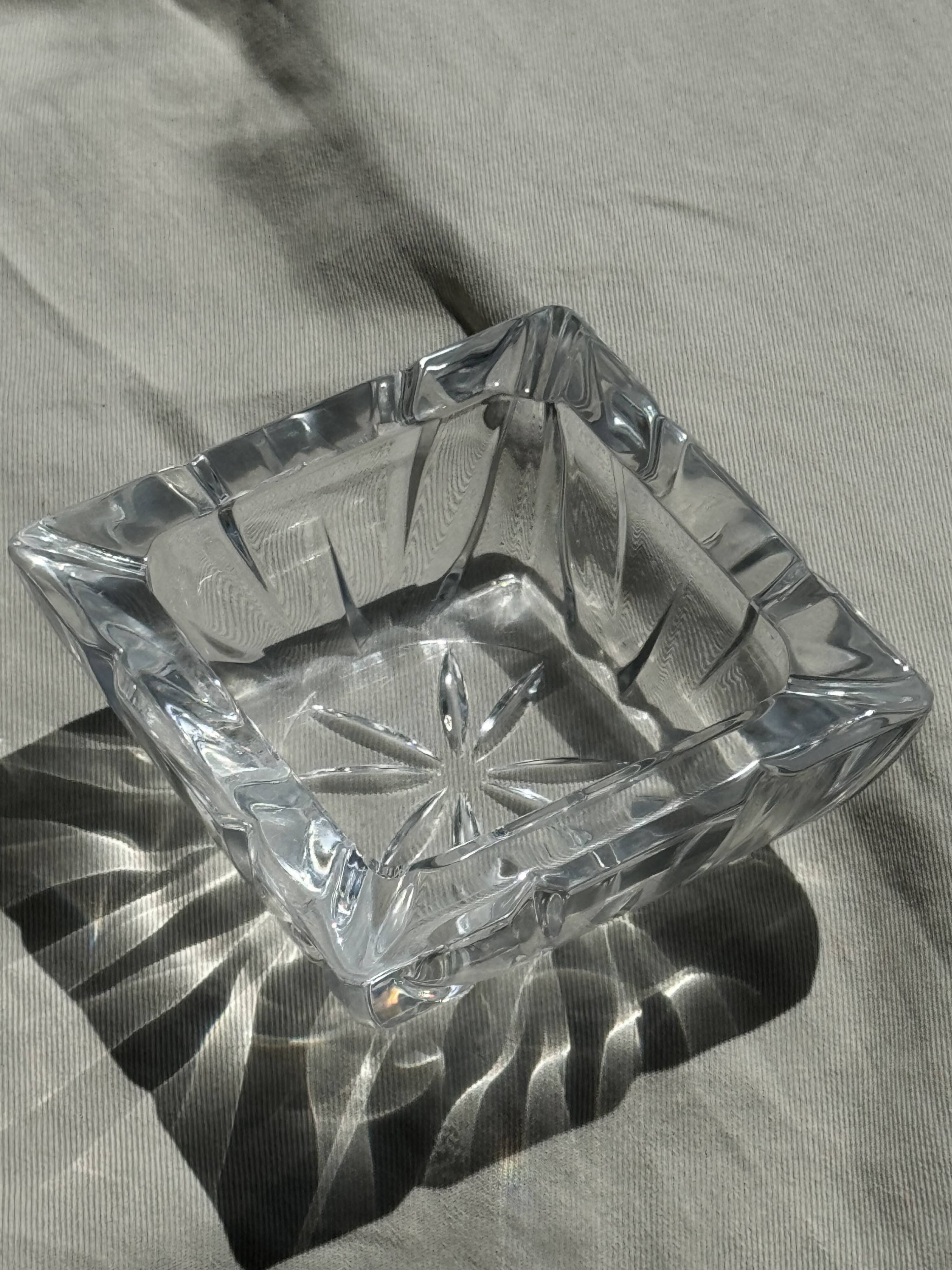 Large vintage square solid glass ashtray