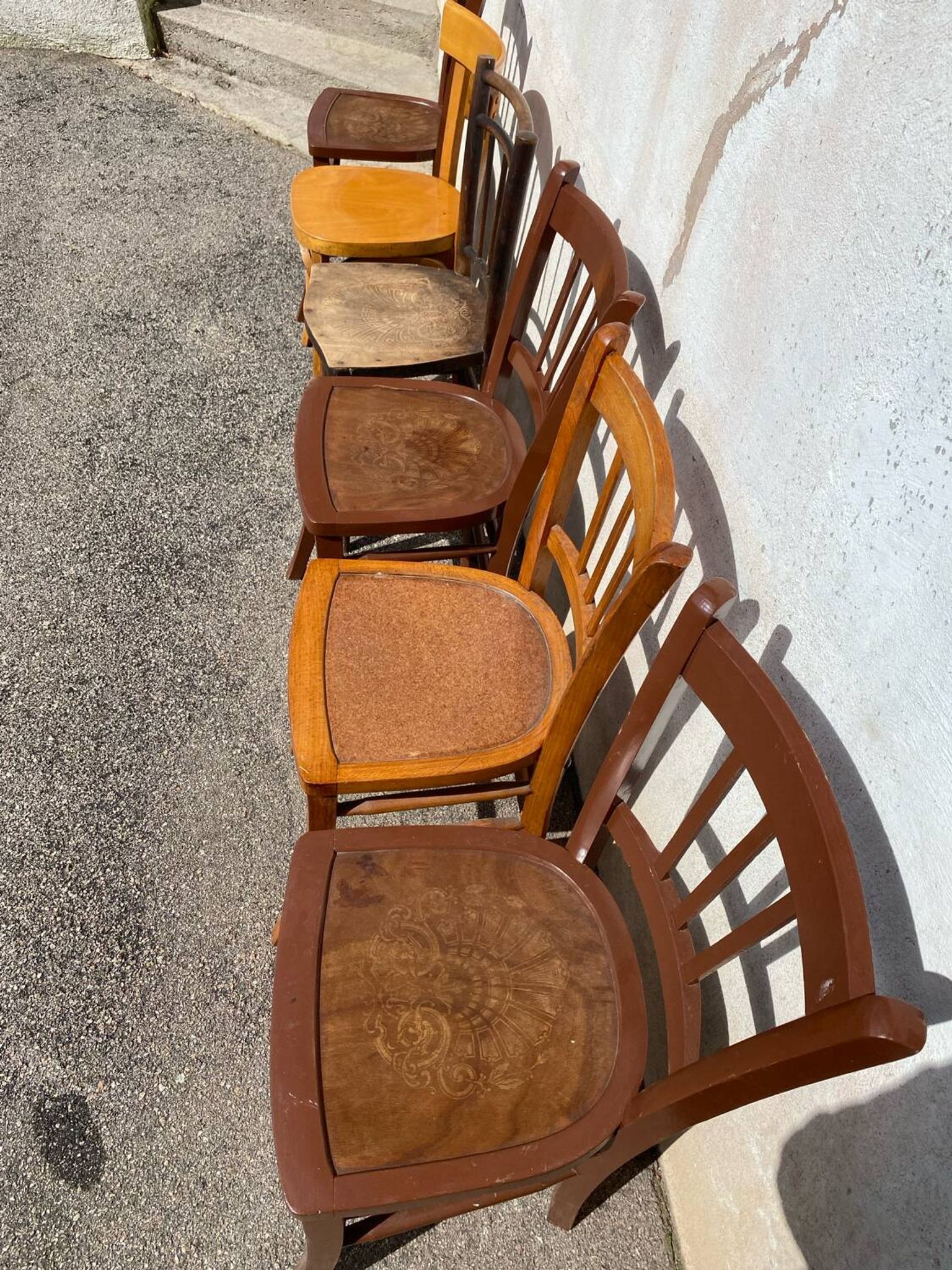 Set of 6 mismatched bistro chairs