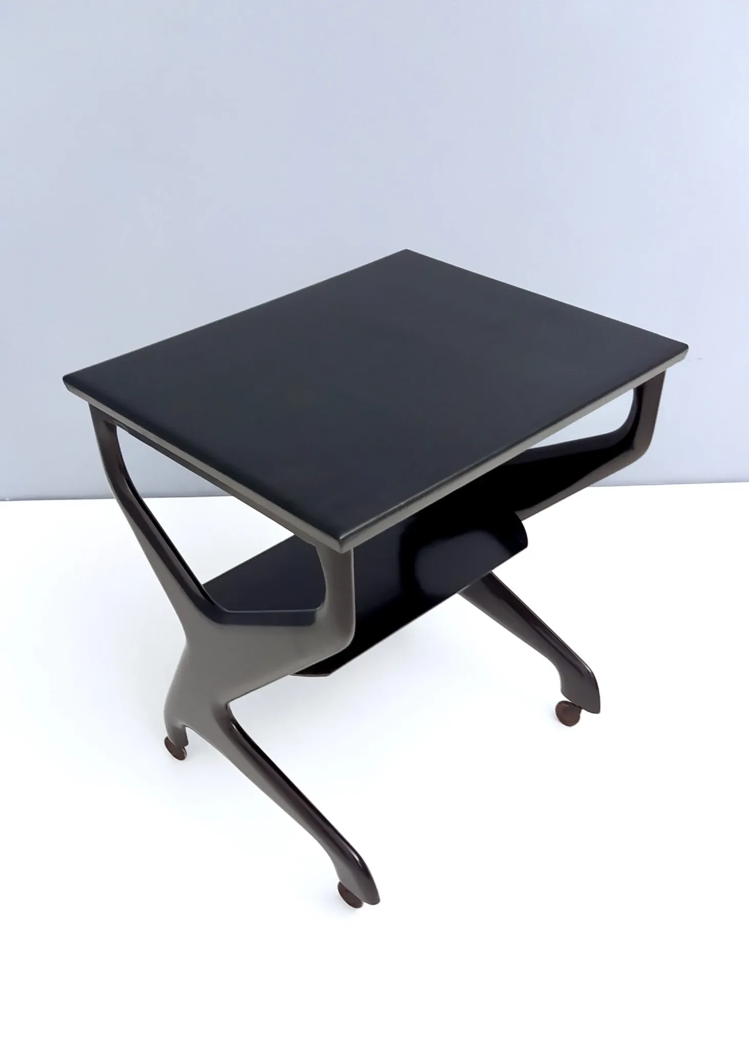 Vintage Black Ebonized Beech Serving Cart in the Style of Ico Parisi, Italy