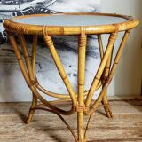 Tripod booster coffee table in rattan 50s