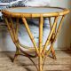 Table basse d'appoint tripode en rotin années 50