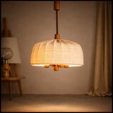 Scandinavian modern adjustable teak & wool pendant lamp from Domus, 1960s