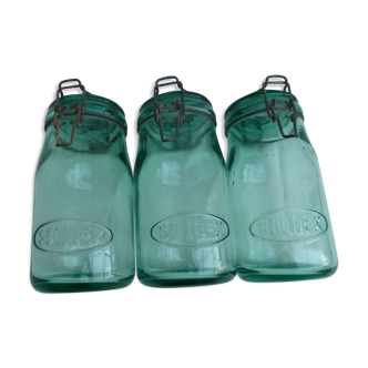 Set of 3 glass molded bellows jars