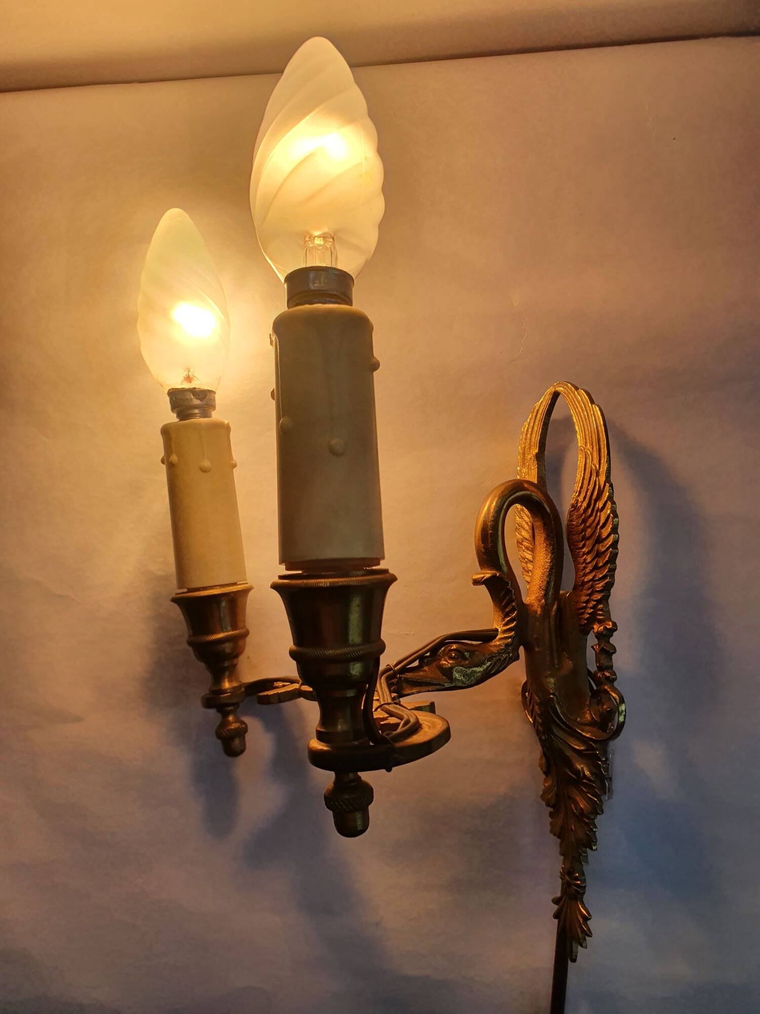 Pair of wall sconces candle holders in Empire style in bronze