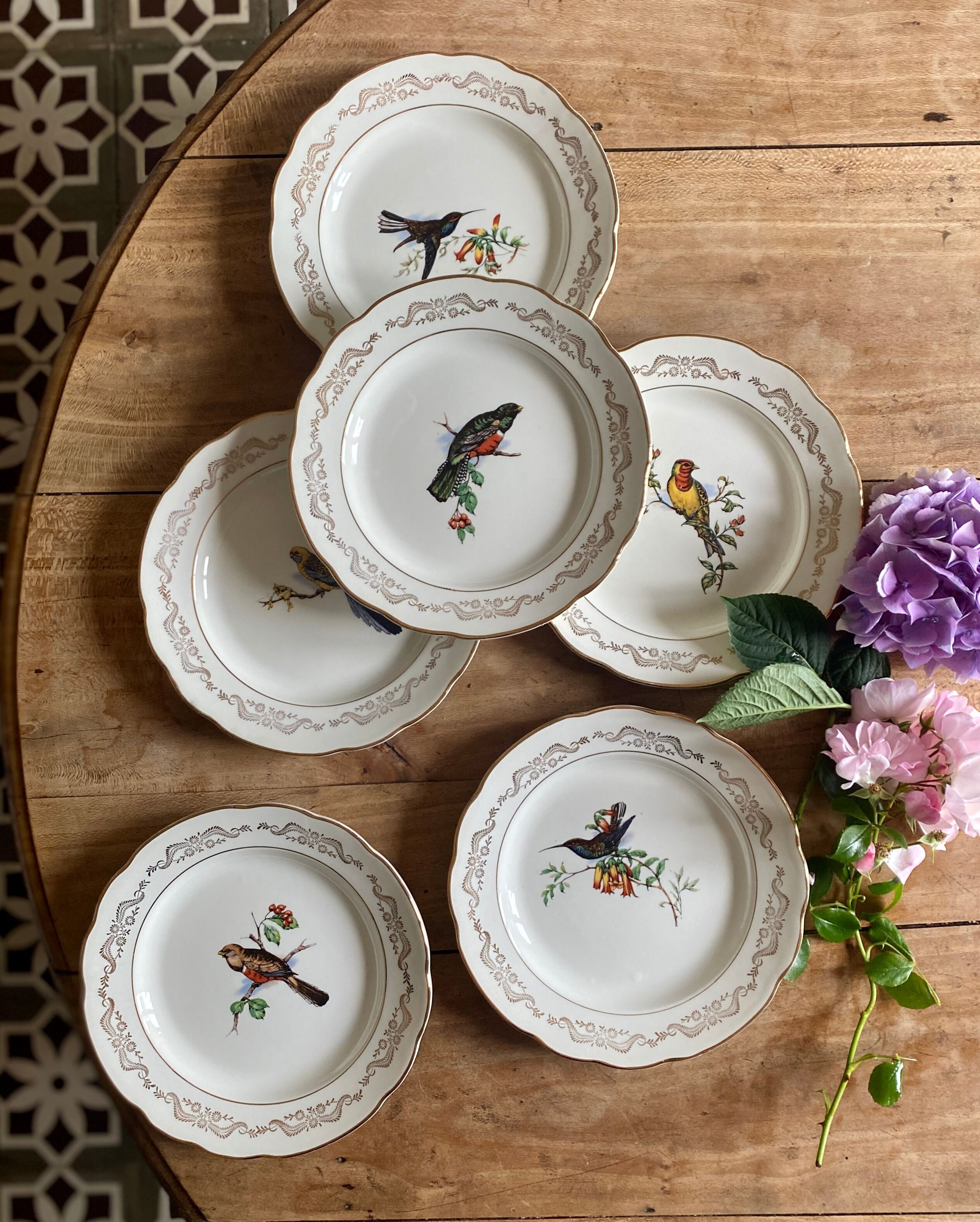 Set of 6 flat plates vintage model Moineaux de Paris de Gien