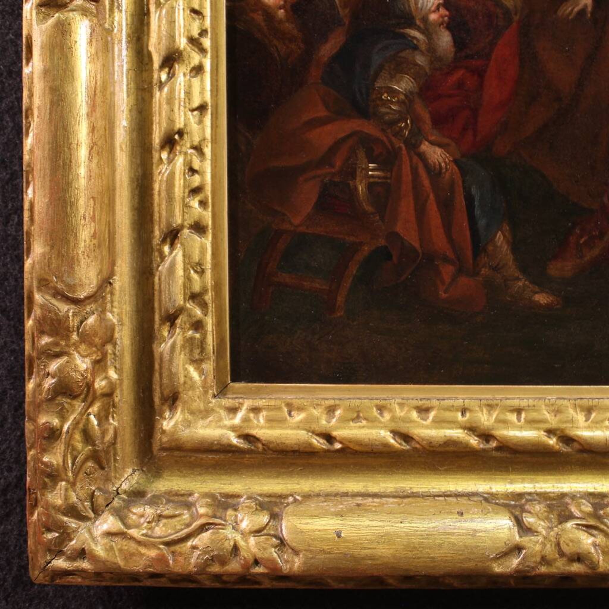 Antique painting from the 18th century, Esther fainting before Ahasuerus