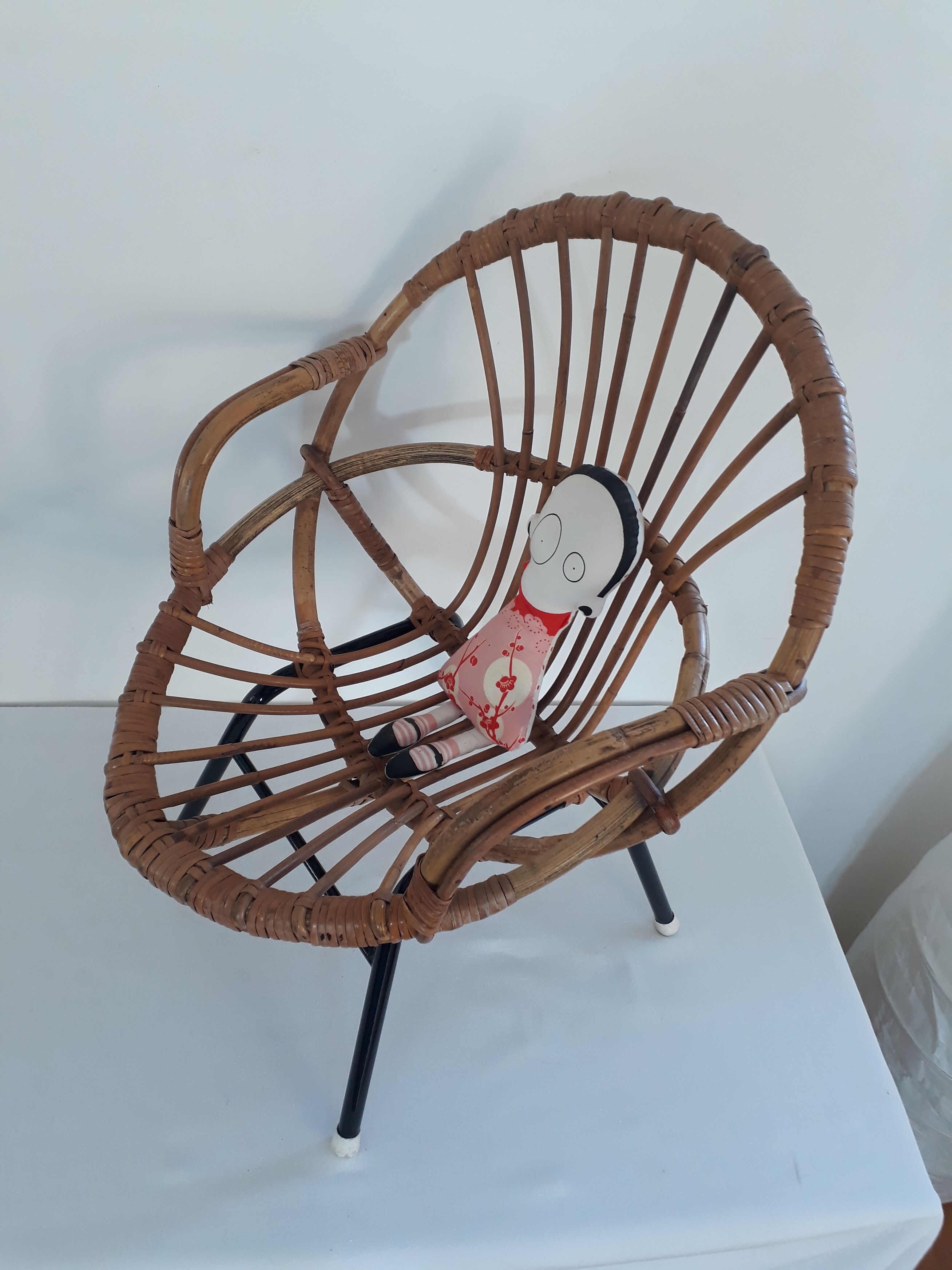 Fauteuil enfant vintage années 60/70 rotin et osier
