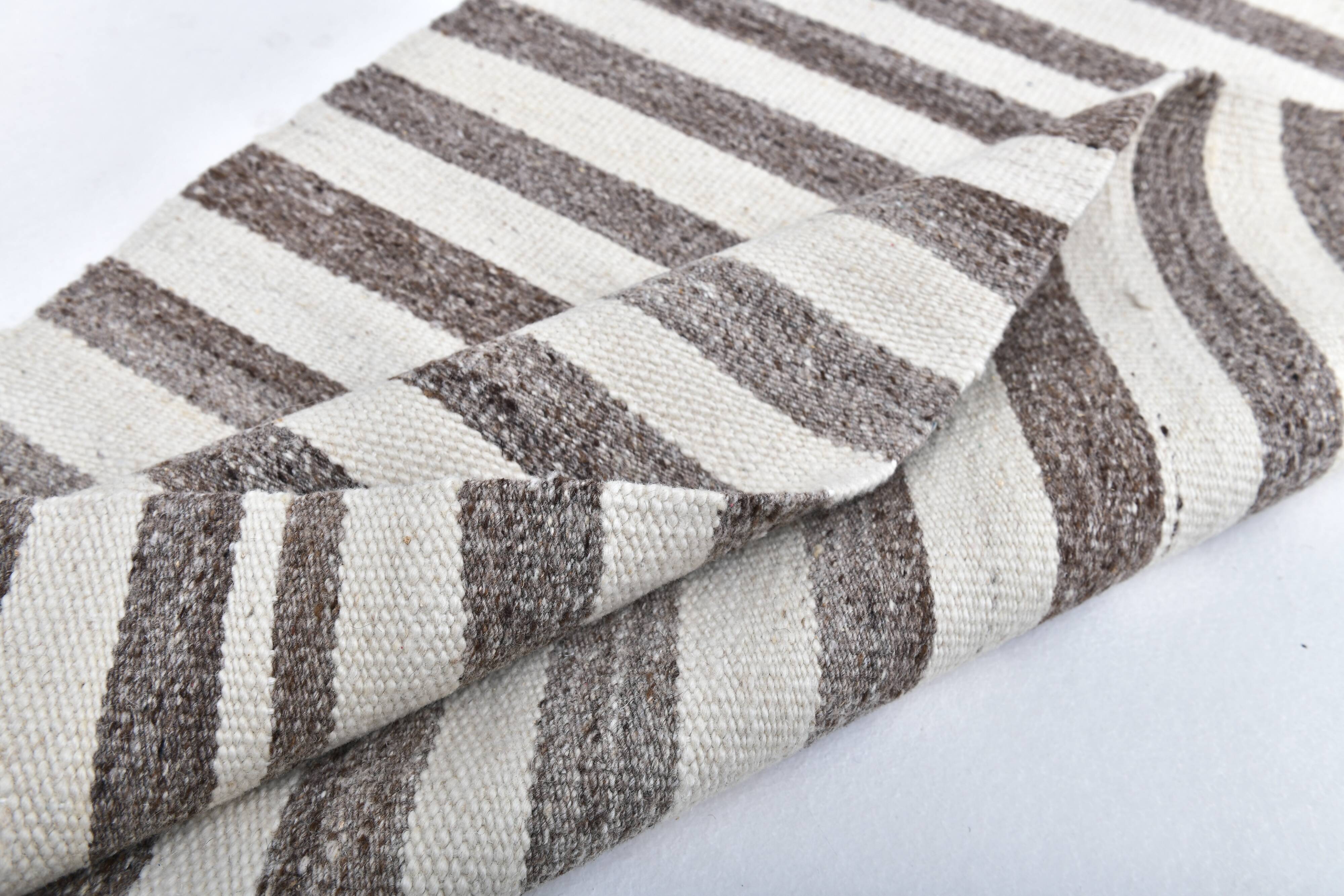 brown cream wool runner kilim , kilim for corridor  76x268 cm