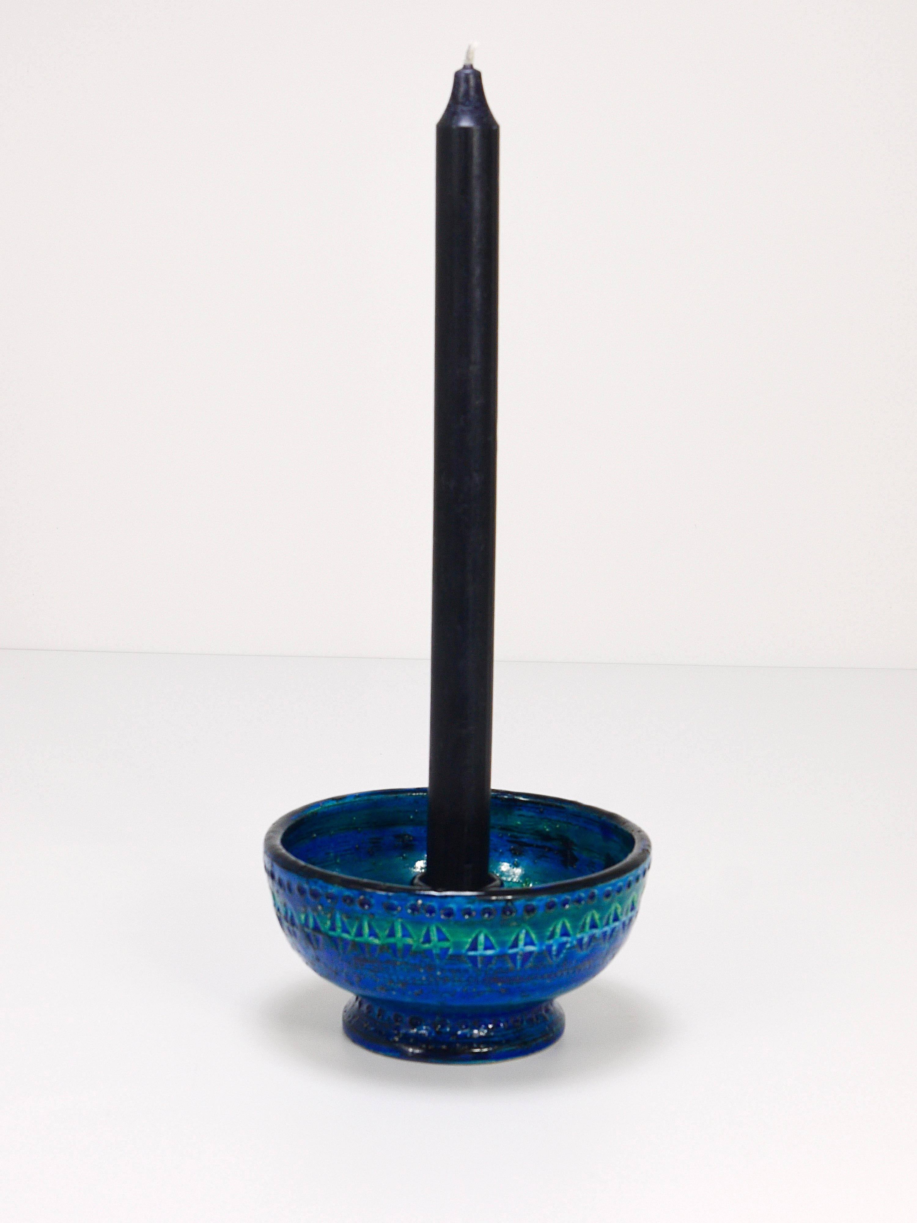 Mid-century candle holder Aldo Londi Bitossi Rimini Blue enamel, 1950s
