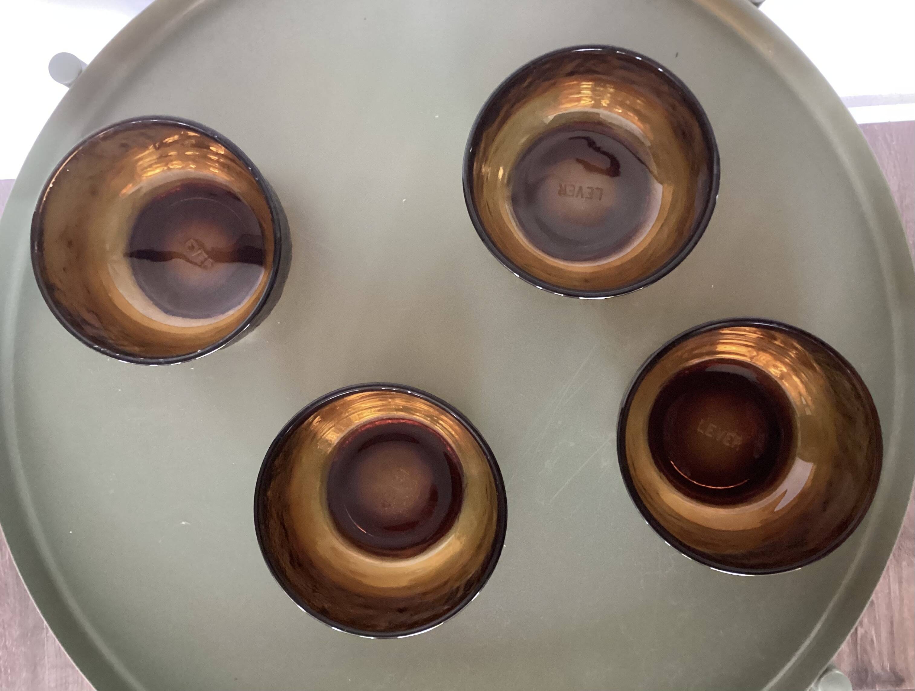 4 Vintage Lever Textured Amber Glass Bowls