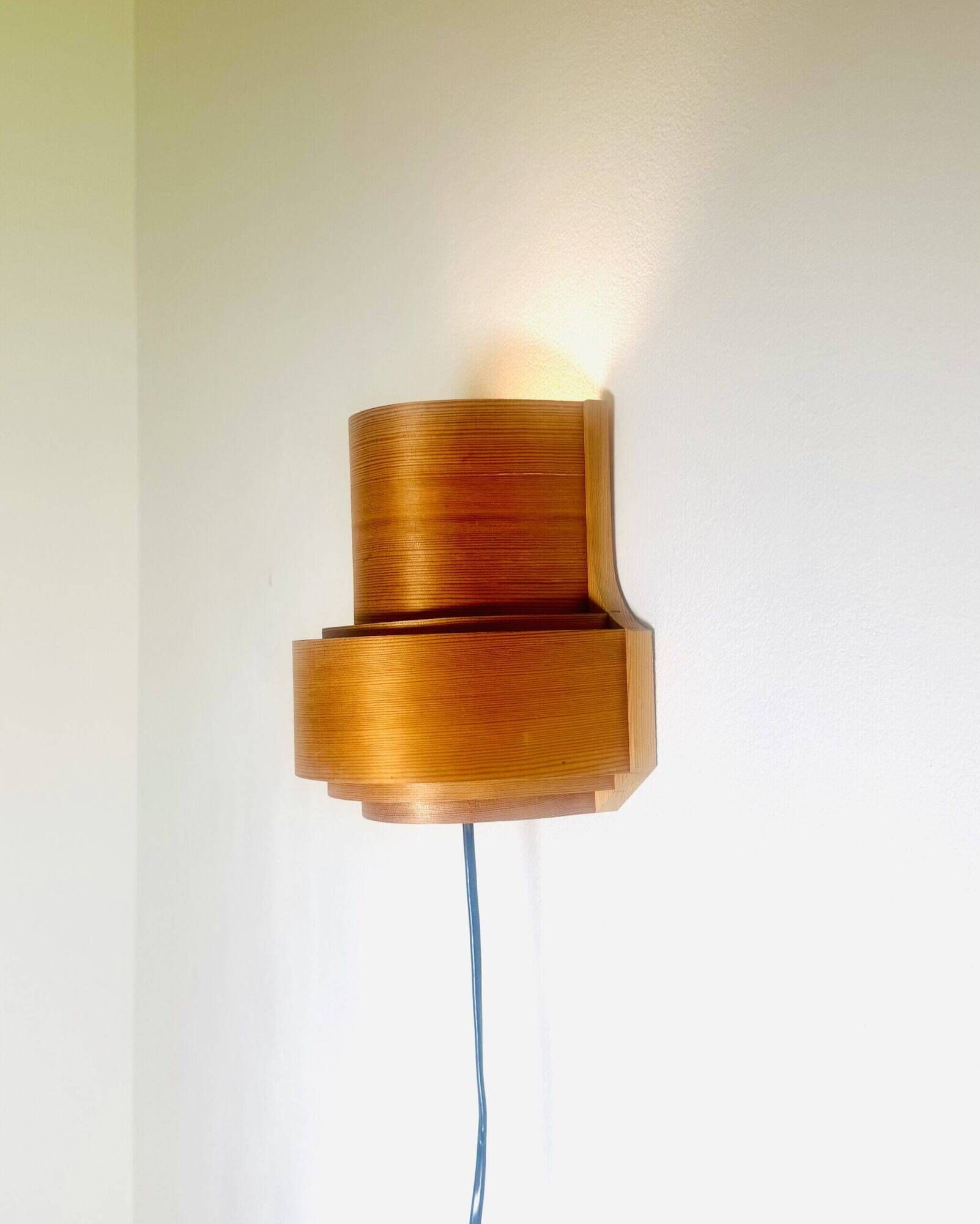 Pine Veneer Curved Layered Wall Lamp By Translandia, Denmark 1960S