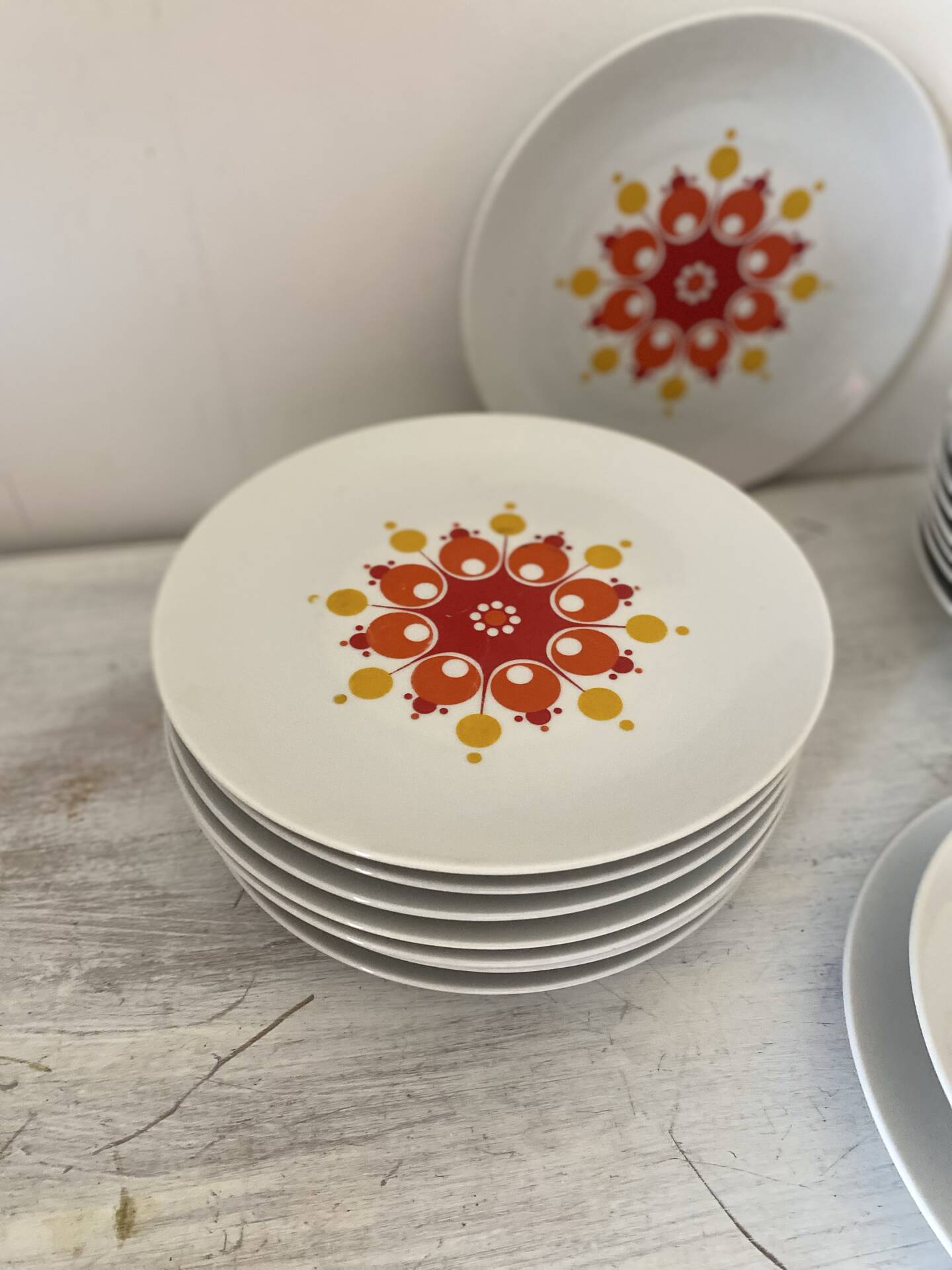 Service de table vintage Winterling, 20 pièces, décor pop années 70