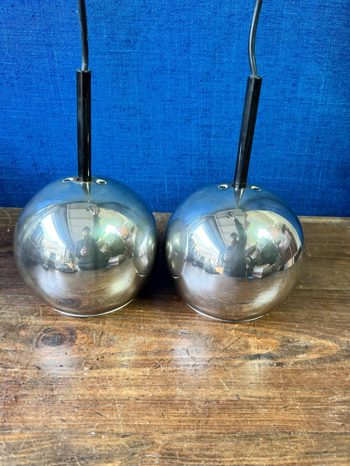 Pair of vintage Space Age pendant wall lights, "Eyeball" model, 1970s