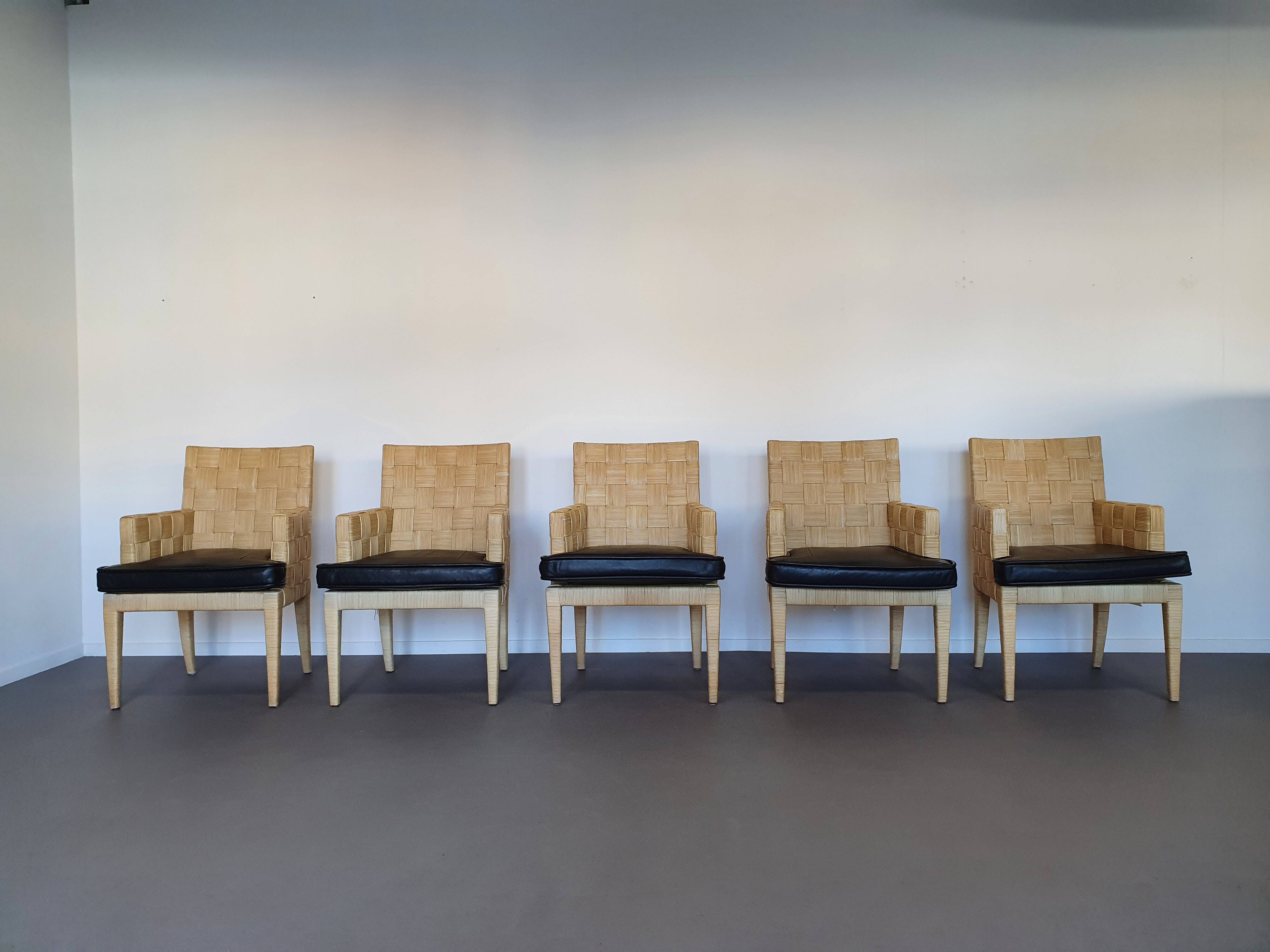 Donghia Block Island chairs 1990s original leather seats. 5 x armrests, 2 x without by John Hutton