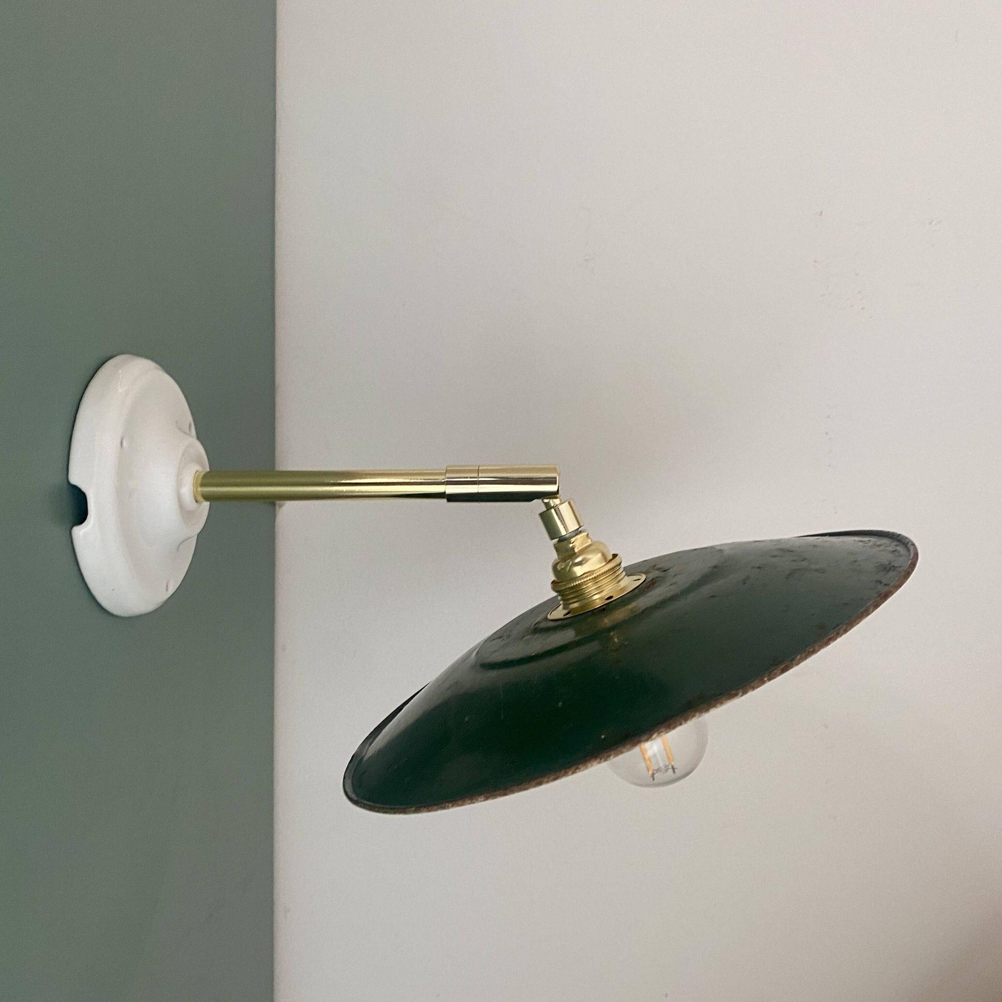 Vintage green enamelled sheet metal wall lamp shade - 1 -