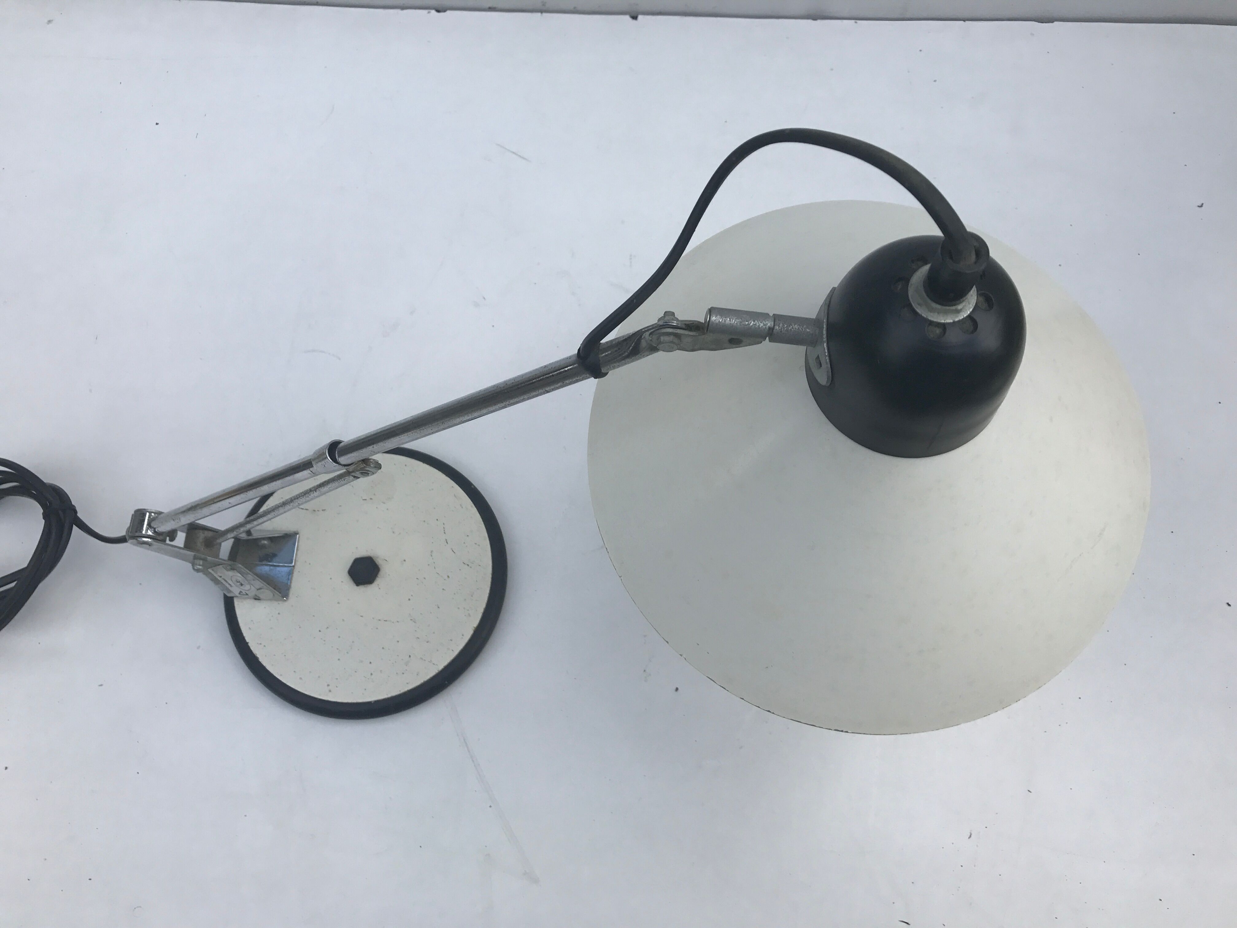 Table Aluminor lamp adjustable white metal and chrome vintage