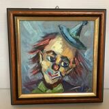 Petit tableau clown huile sur panneau signée