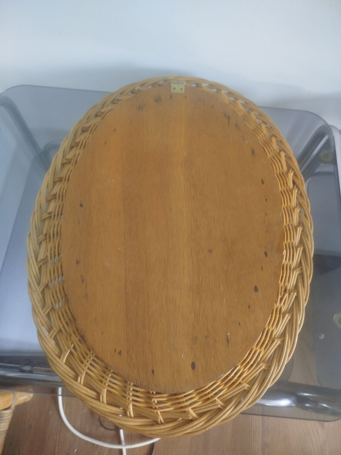 Vintage woven rattan mirror, 1970s