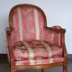 Pair of Louis XVI style armchairs in walnut and pink silk and ecru