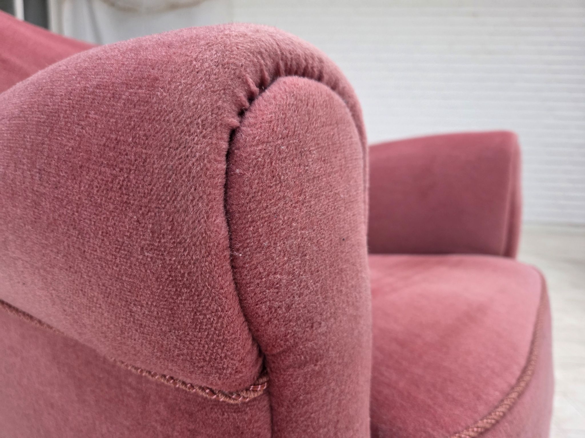 1960s, Danish relax armchair, furniture velour, oak wood.