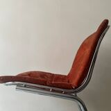 chaise style rinaldi en métal chromé et galette tissu daim, design 1970