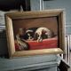 Oil dogs on wood 19th century signed