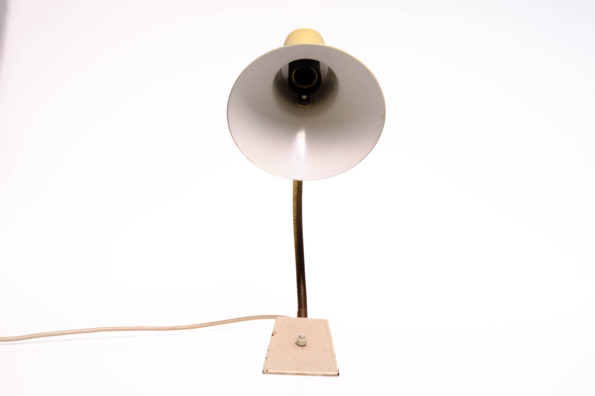 Swan neck lamp, desk lamp, SIS, vintage, brass, beige, 60s