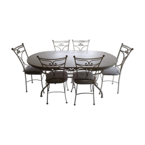 Ensemble table & 6 chaises fer,