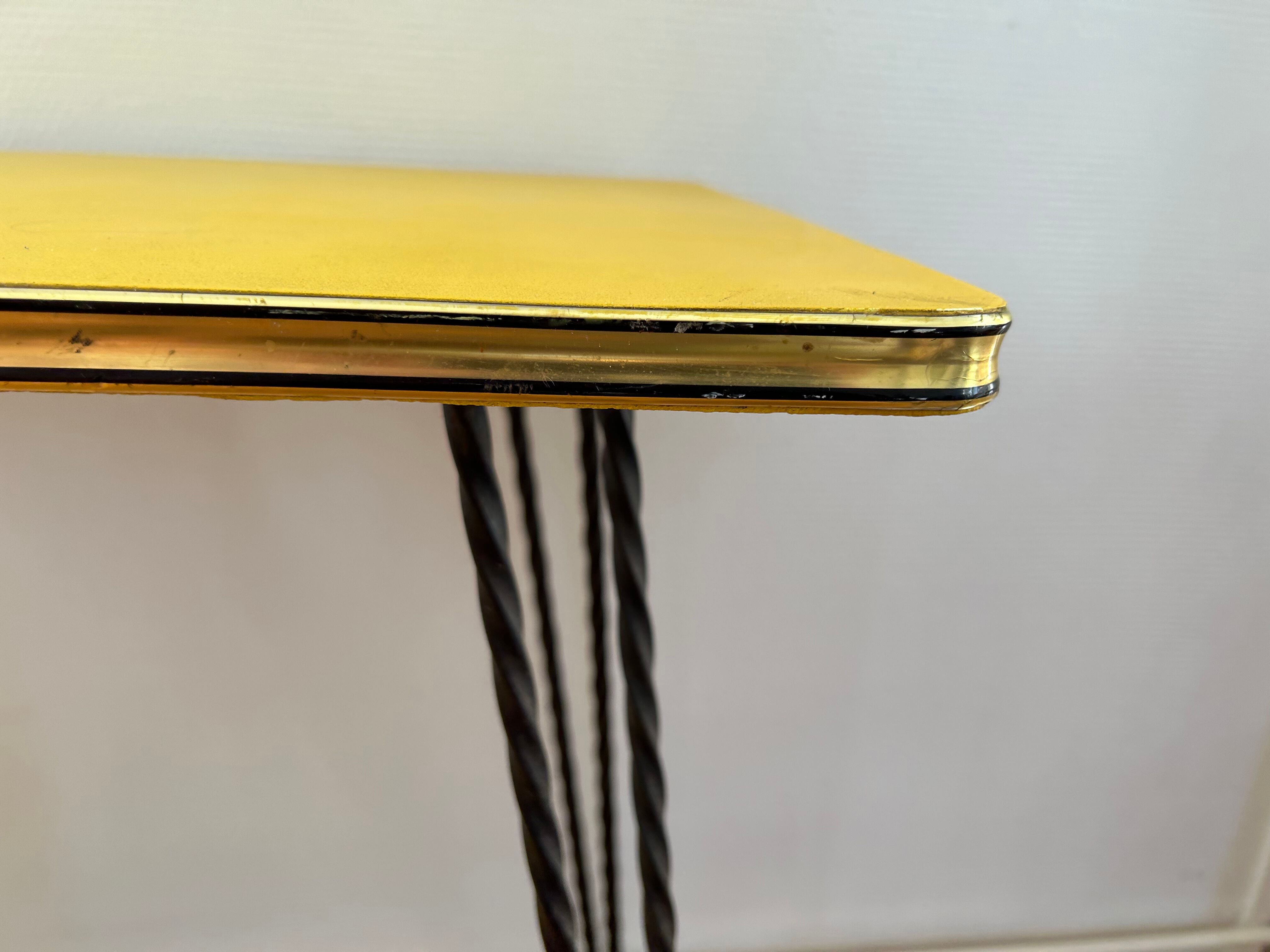 Vintage wrought iron yellow laminate console