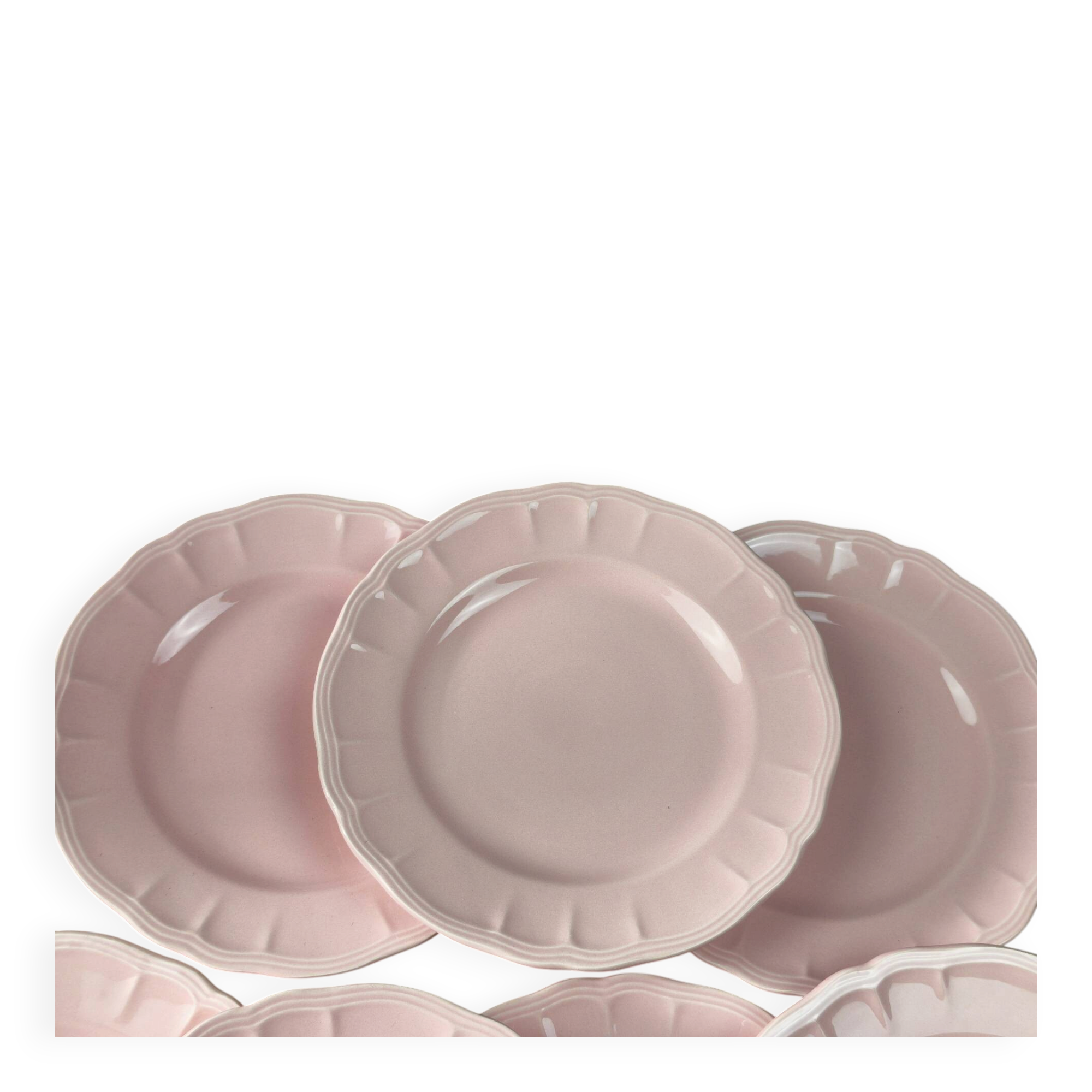 Title: 8 vintage Salins flat plates in powder pink – Ø 25.7 cm