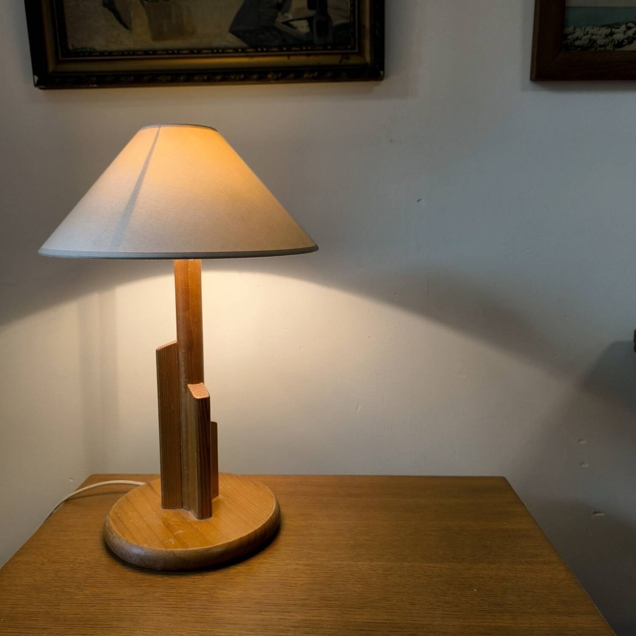 1980s pine table lamp