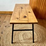 Coffee table with a pine top, tubular metal base, 1950s.