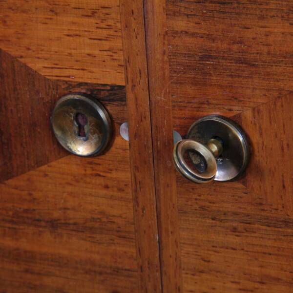 Large mahogany, oak and mother-of-pearl cabinet from the 1940s