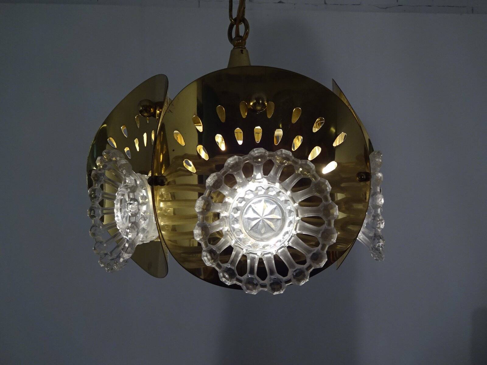 Italian brass and glass ceiling lamp, 1960s