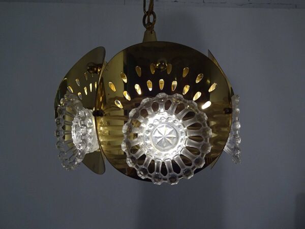Italian Brass & Glass Ceiling Lamp, 1960s