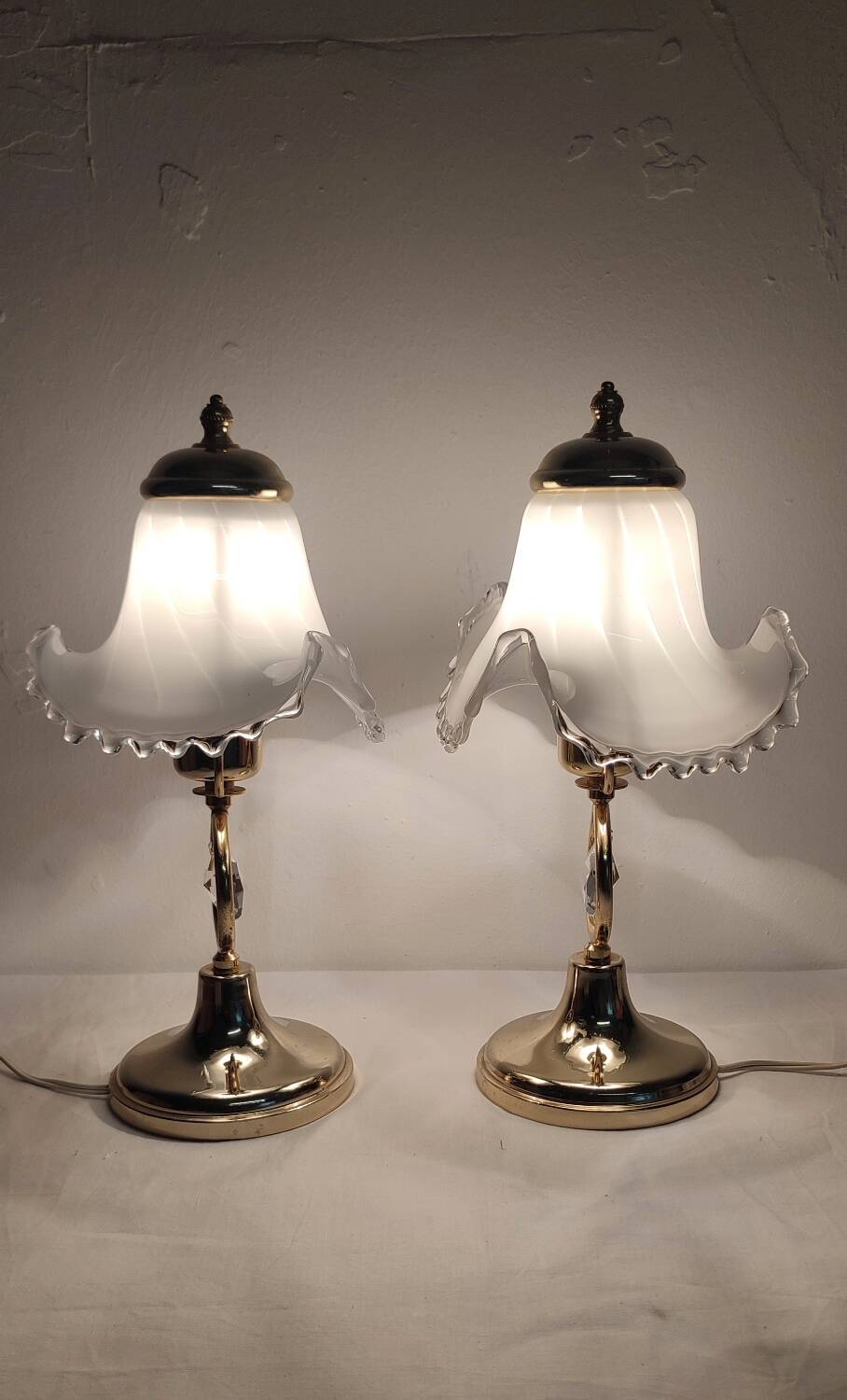 Par de lámparas de mesa de cristal de Murano. Italia,1970s.