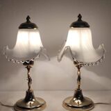 Par de lámparas de mesa de cristal de Murano. Italia,1970s.