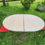Ensemble table et duo chaises pliantes camping vintage 1970
